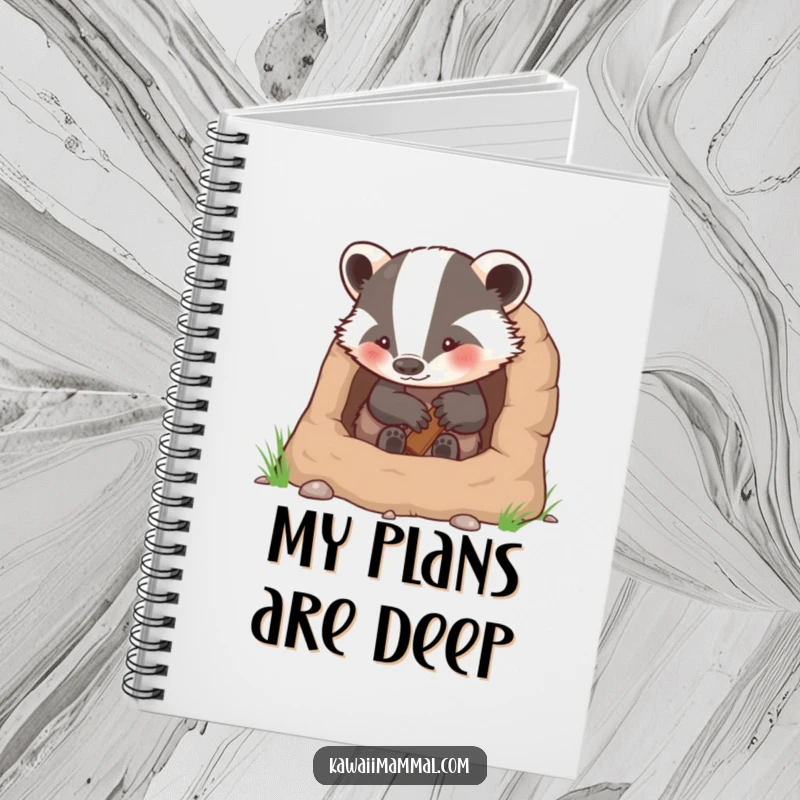 Funny notebook featuring a determined badger character diligently constructing a cozy burrow.