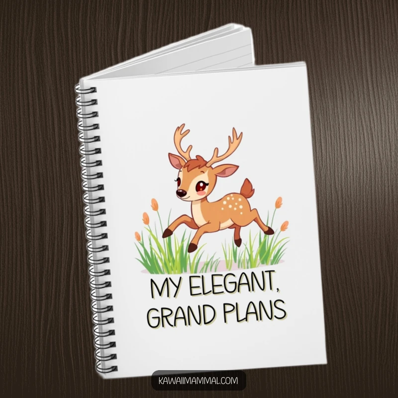 Funny Notebook: A cheerful deer with graceful antlers gracefully leaps through tall grass, perfect for notes and serene thoughts.