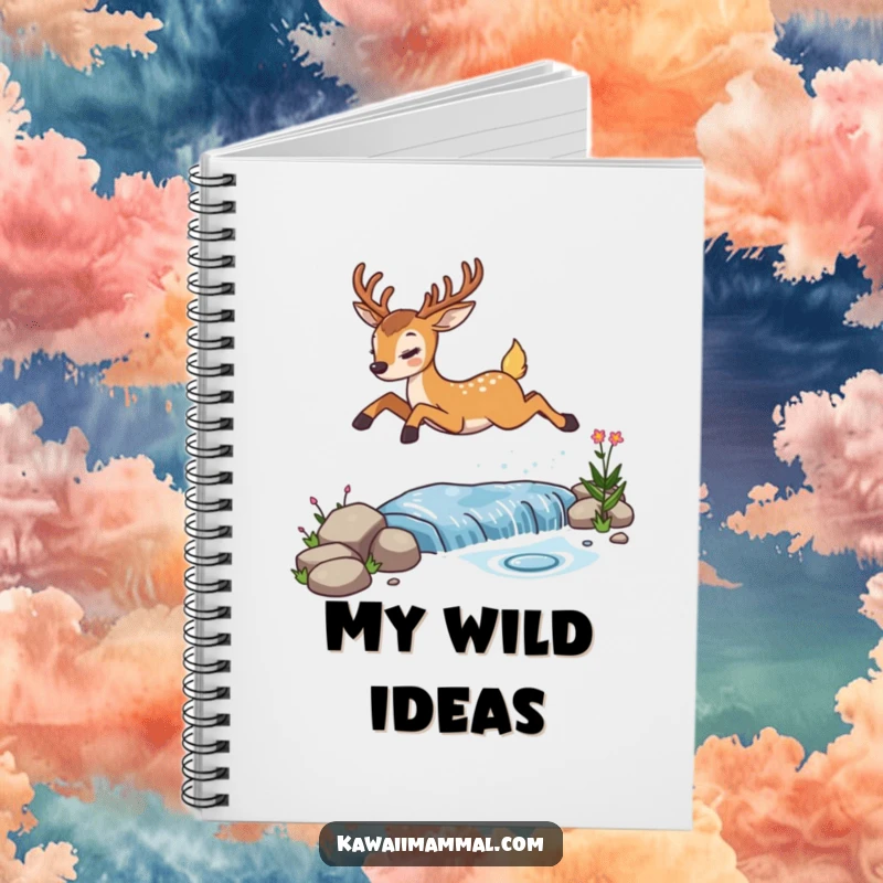 Funny determined deer notebook, featuring its determined stream leap, perfect for jotting down notes with a humorous touch.