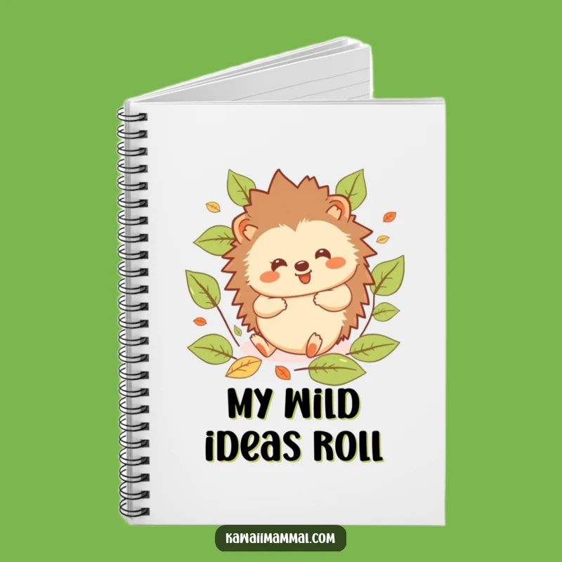 Funny Hedgehog Notebook: Kawaii Rolling Character with Leaves, Journal Gift for Writers