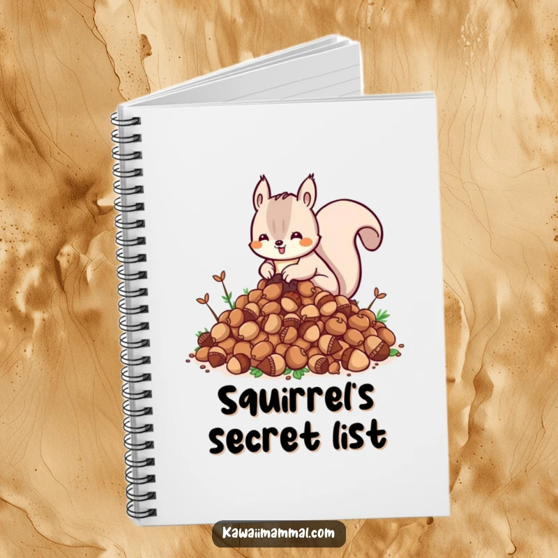 Funny Kawaii Squirrel Notebook: A cute squirrel hoarding acorns graces this journal, perfect for jotting notes with a touch of funny personality.