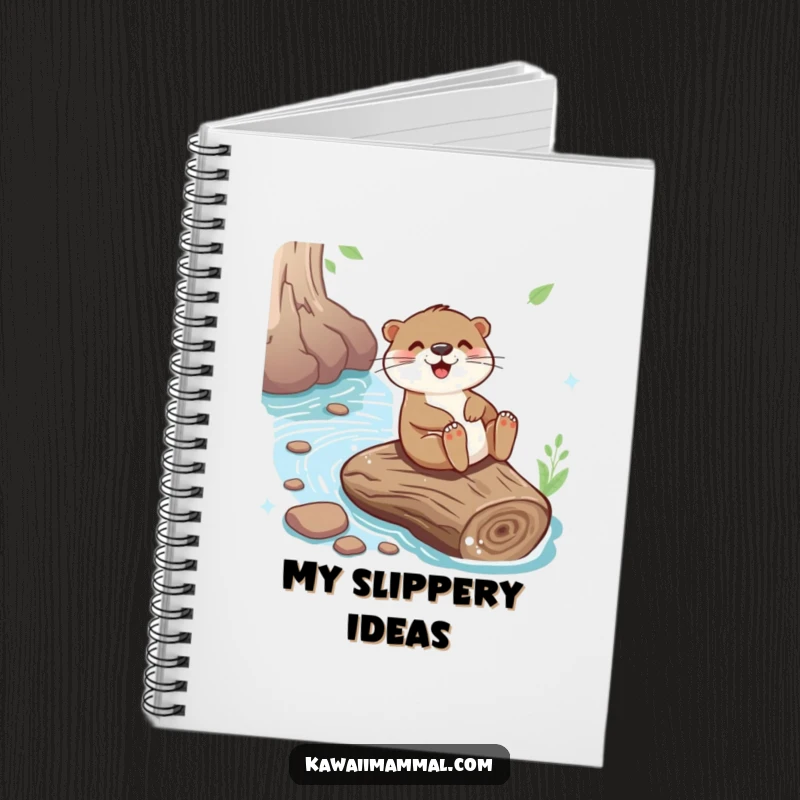 Funny notebook with a playful otter sliding down a log, great for notes and funny gift ideas.