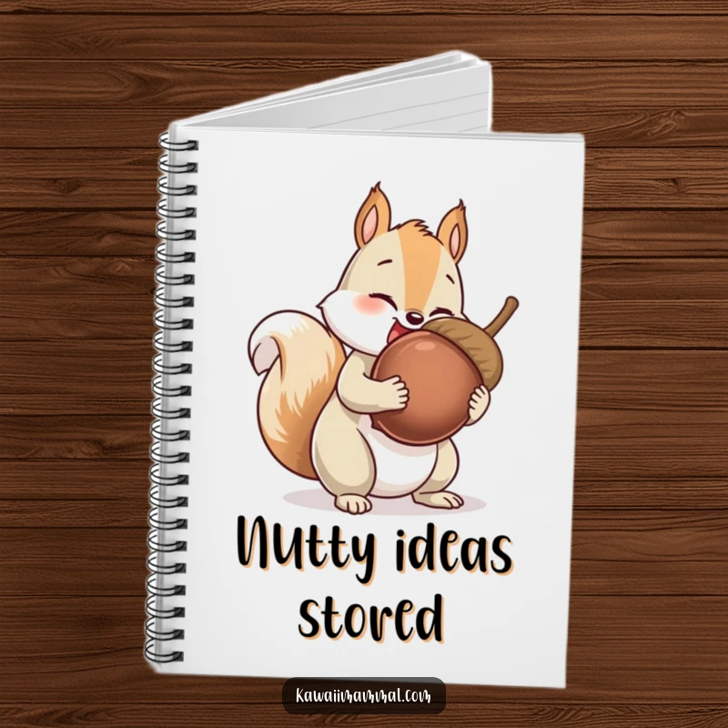 Funny Squirrel Notebook with a giggling squirrel character collecting an impossibly large acorn, ideal for jotting down plans and thoughts.