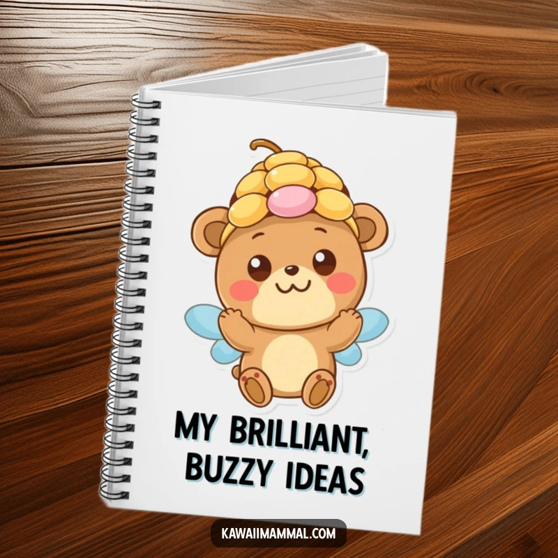 Funny Notebook: A happy bear with innocent eyes attempts to wear a beehive, perfect for notes, journaling, and creative ideas.