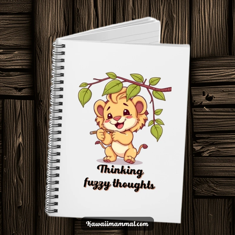 Funny lion cub notebook, featuring its playful vine batting, ideal for jotting down notes with a cute flair.