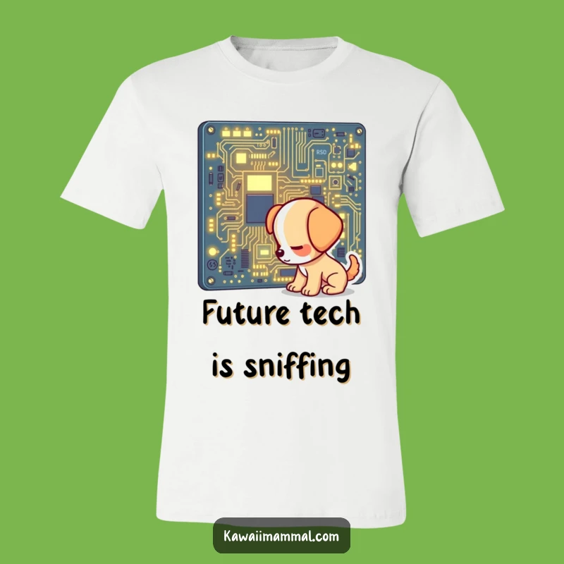 Funny Puppy T-Shirt: Adorable Tech Explorer Sniffing a Glowing Circuit Board - Cool Gift