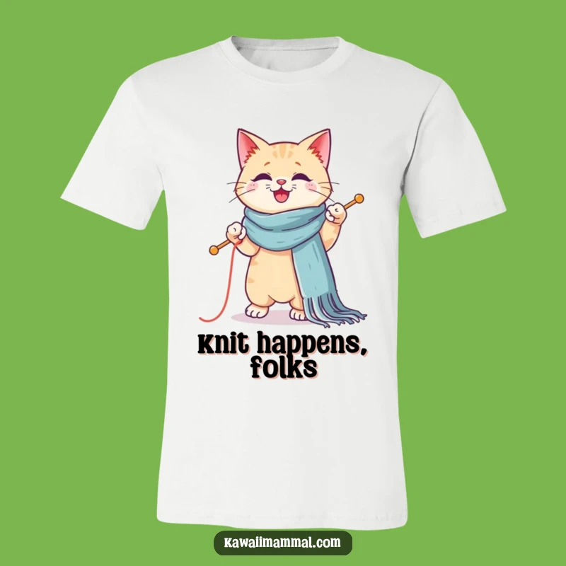 Funny Kawaii Cat Knitting T-Shirt - Adorable Feline Crafter Apparel Gift