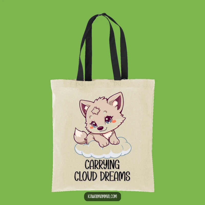 Funny Wolf Cub Tote Bag - Playful Cloud Pounce, Carry Your Dreams Hilariously