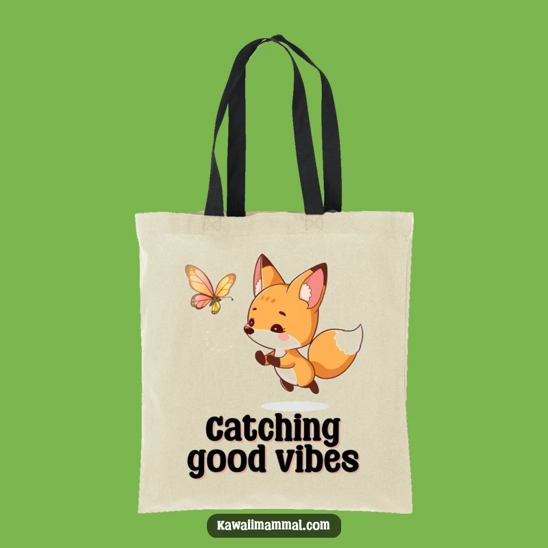 Funny Curious Fox Tote Bag: Playful Butterfly Chase for Everyday Adventures