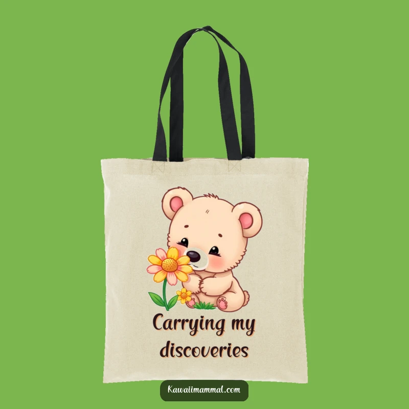 Funny Bear Cub Flower Tote Bag: Carry Your Curiosity with Style