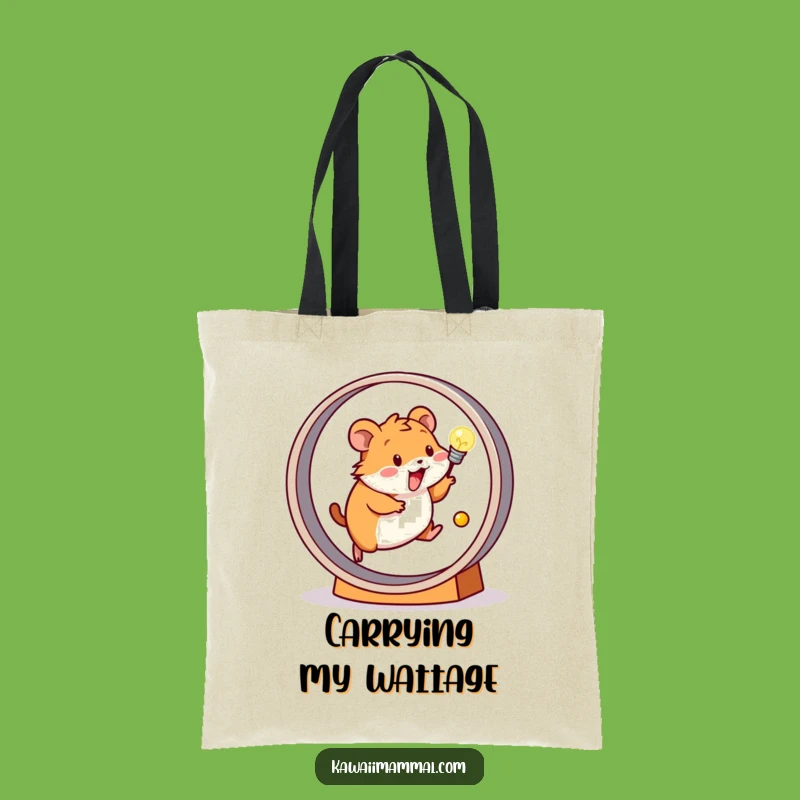 Funny Hamster Tote Bag: Powering Light Bulb - Eco-Friendly & Funny Gift