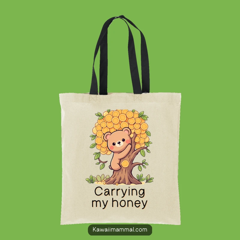 Funny Kawaii Bear Honeycomb Climb Tote Bag - Cute Sweet Adventure Accessory Gift