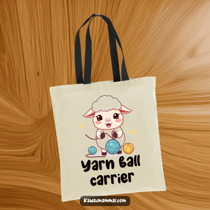 Funny Tote Bag: A cute kawaii sheep happily juggling yarn balls. A charming and humorous funny gift.