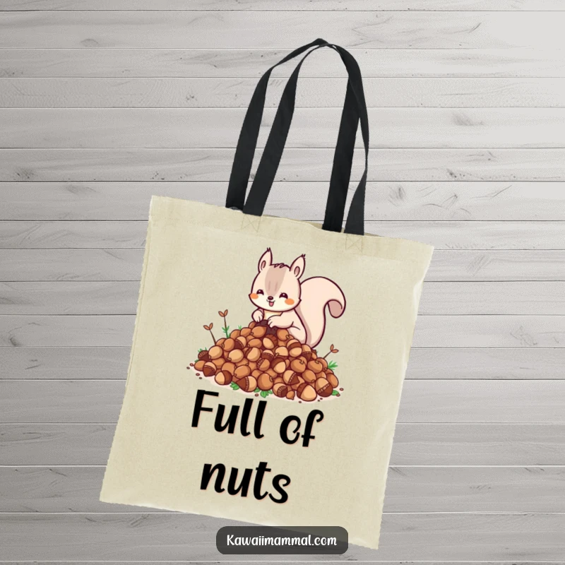Funny Kawaii Squirrel Tote Bag: A cute squirrel proudly displays its massive hoard of acorns on this functional and funny tote.