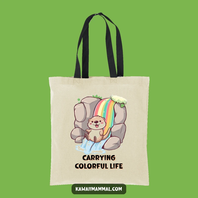 Funny Otter Rainbow Tote Bag: Joyful Slide for Everyday Fun